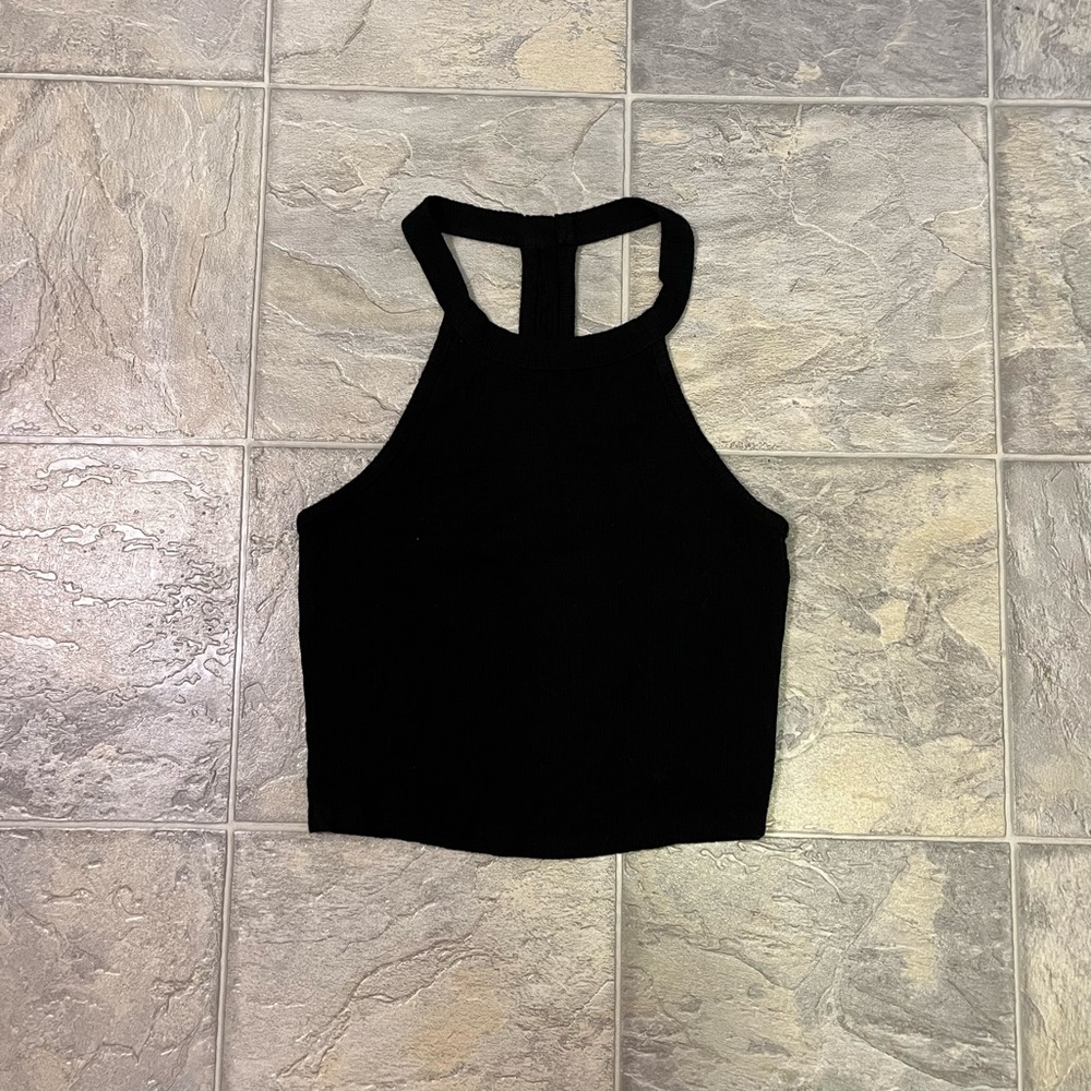 Black ribbed halter crop top